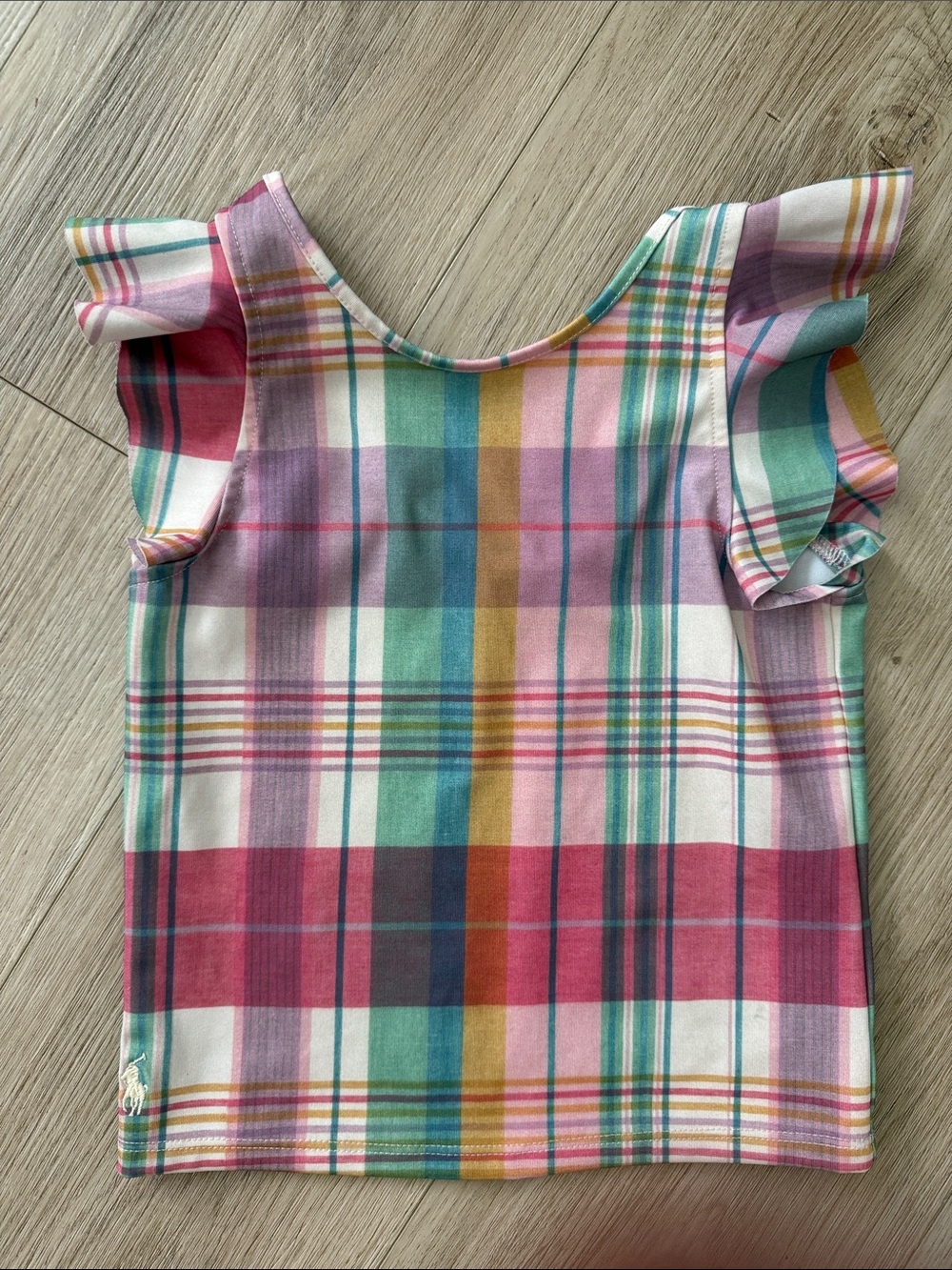 Polo Ralph Lauren Girls Madras Plaid Ruffle Sleeve Top Size 6